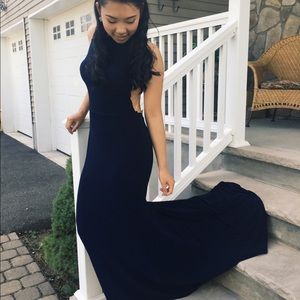 Midnight blue Backless Prom Dress